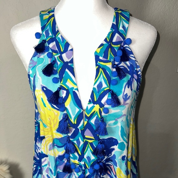 Lilly Pulitzer Tropical Print Fringe Tassel Dress Size Medium - Picture 5 of 13